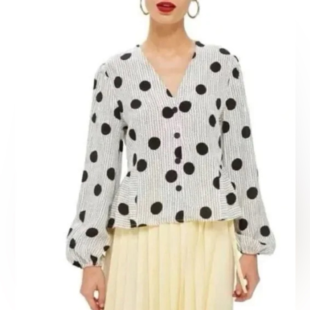 Topshop Monochrome Polka Dot Blouse